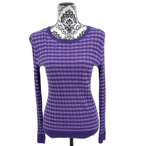 Talbots Cotton Blend Purple Striped Women's Lightweight Cable Knit Sweater - Picture 1 of 11